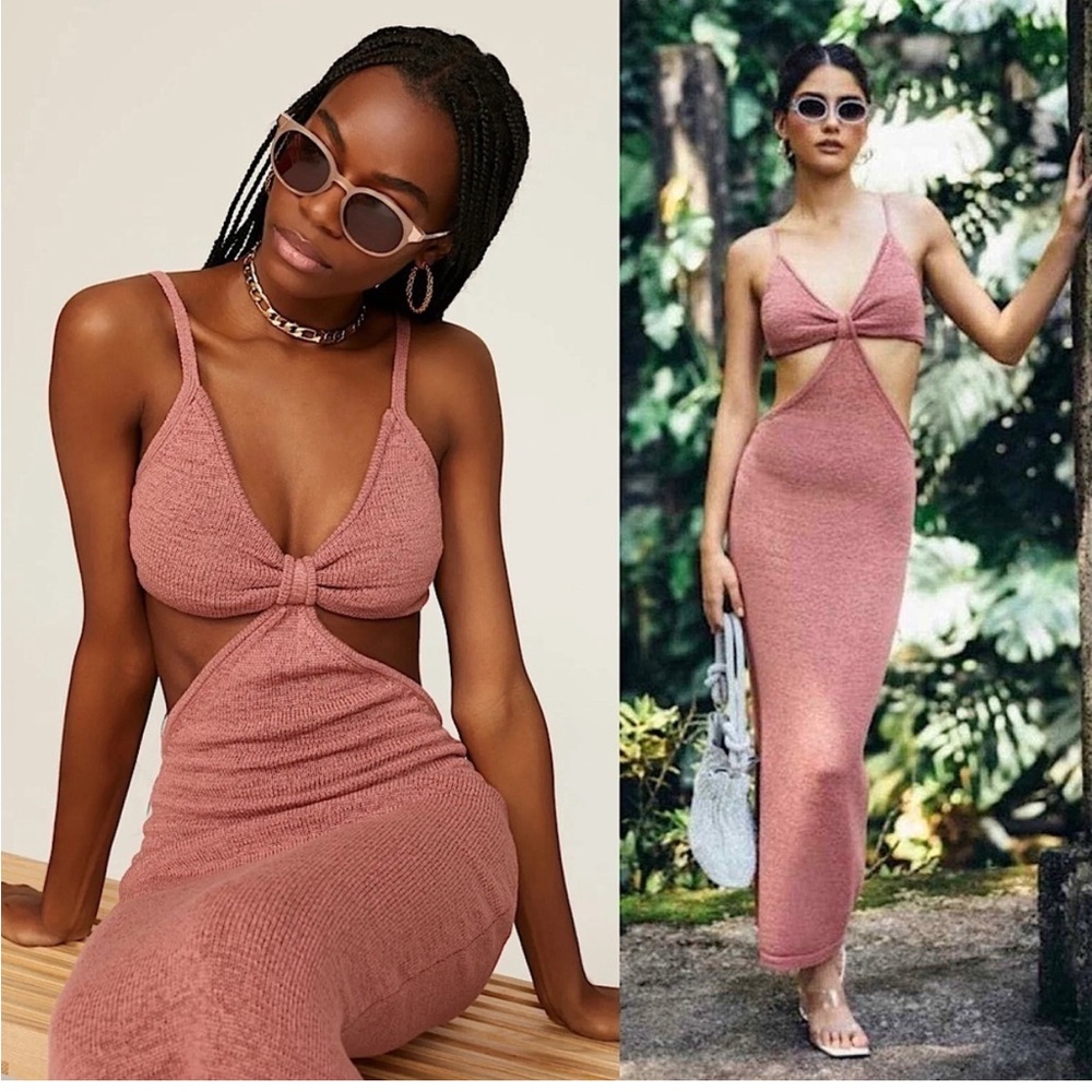 CULT GAIA Blush Knit Sleeveless V-Neck Cutout Open Back Serita Maxi Dress XS